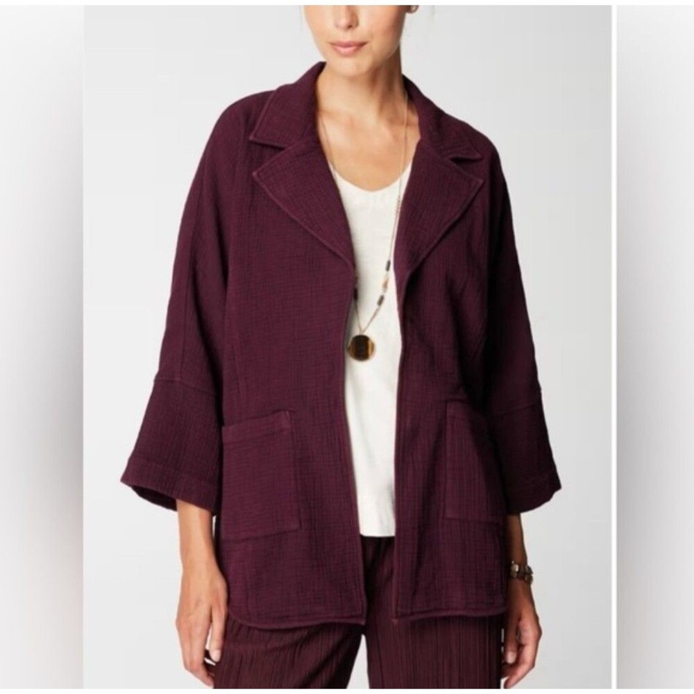 J. Jill Pure Jill Blazer 3X Currant Purple Burgundy Cotton Gauze Open Jacket